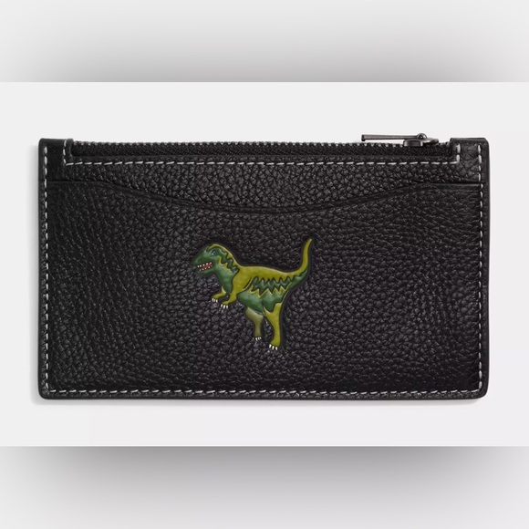 COACH Zip Card Case With Rexy Black Pebbled Leather - Picture 1 of 5